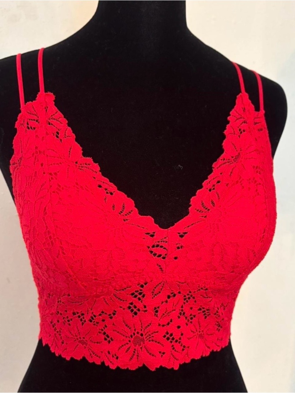 PINK Victoria's Secret Red Lace Bralette Crop Top